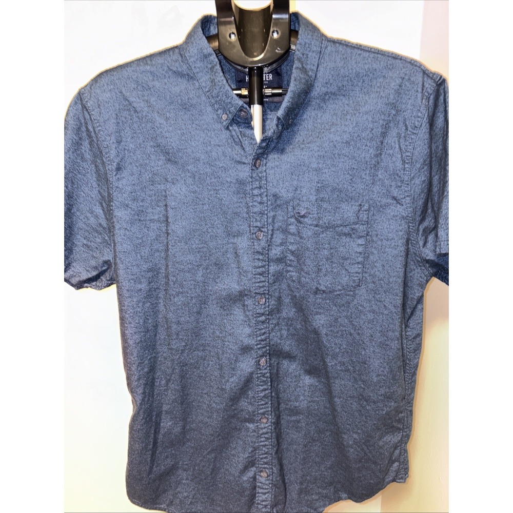 Hollister Epic Flex Stretch Button Up Short Sleeve Blue Shirt size XL